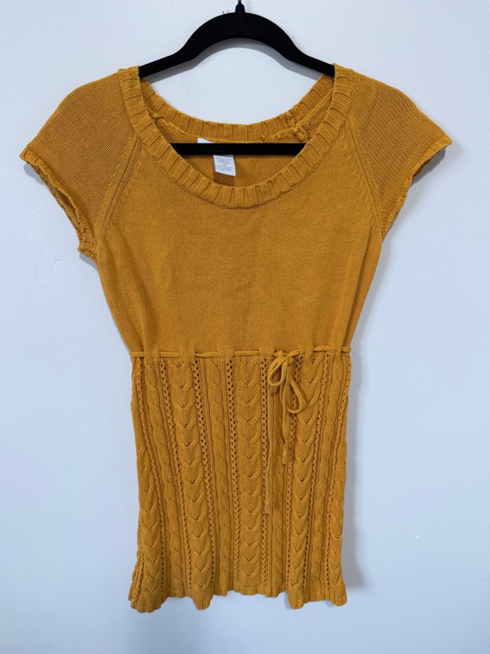 Mustard Cable-Knit Short Sleeve Dress Juniors sizing